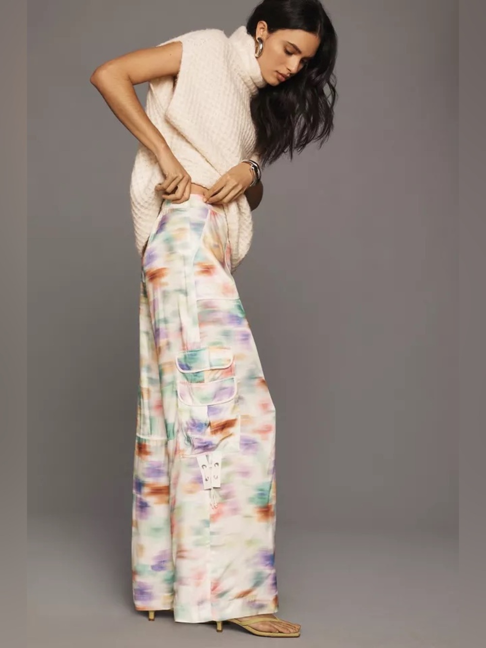 Anthropologie Palazzo Utility Cargo Pants Size 18W Pastel Abstract NWT $148